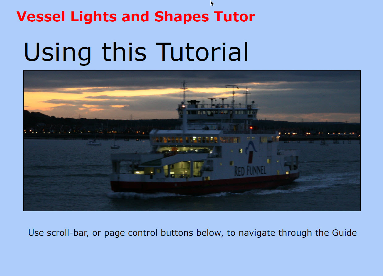 Ferry at night showing Col Regs lights